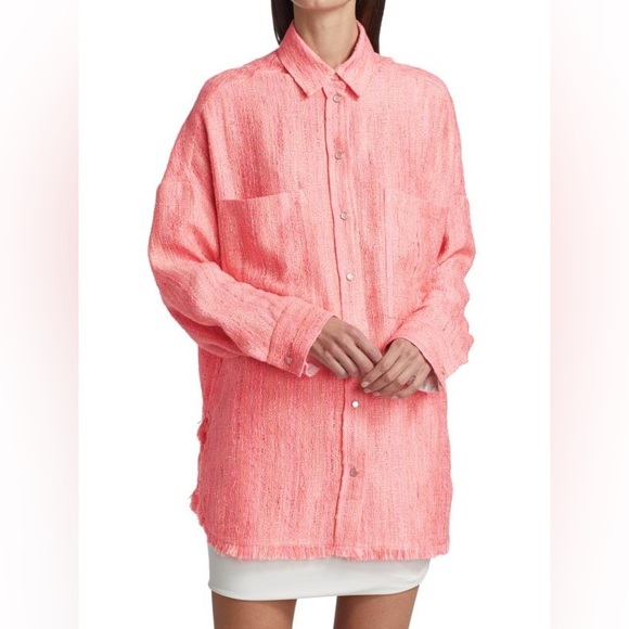 IRO Founda Fringed Bouclé Shirt Jacket Size 38 (6)